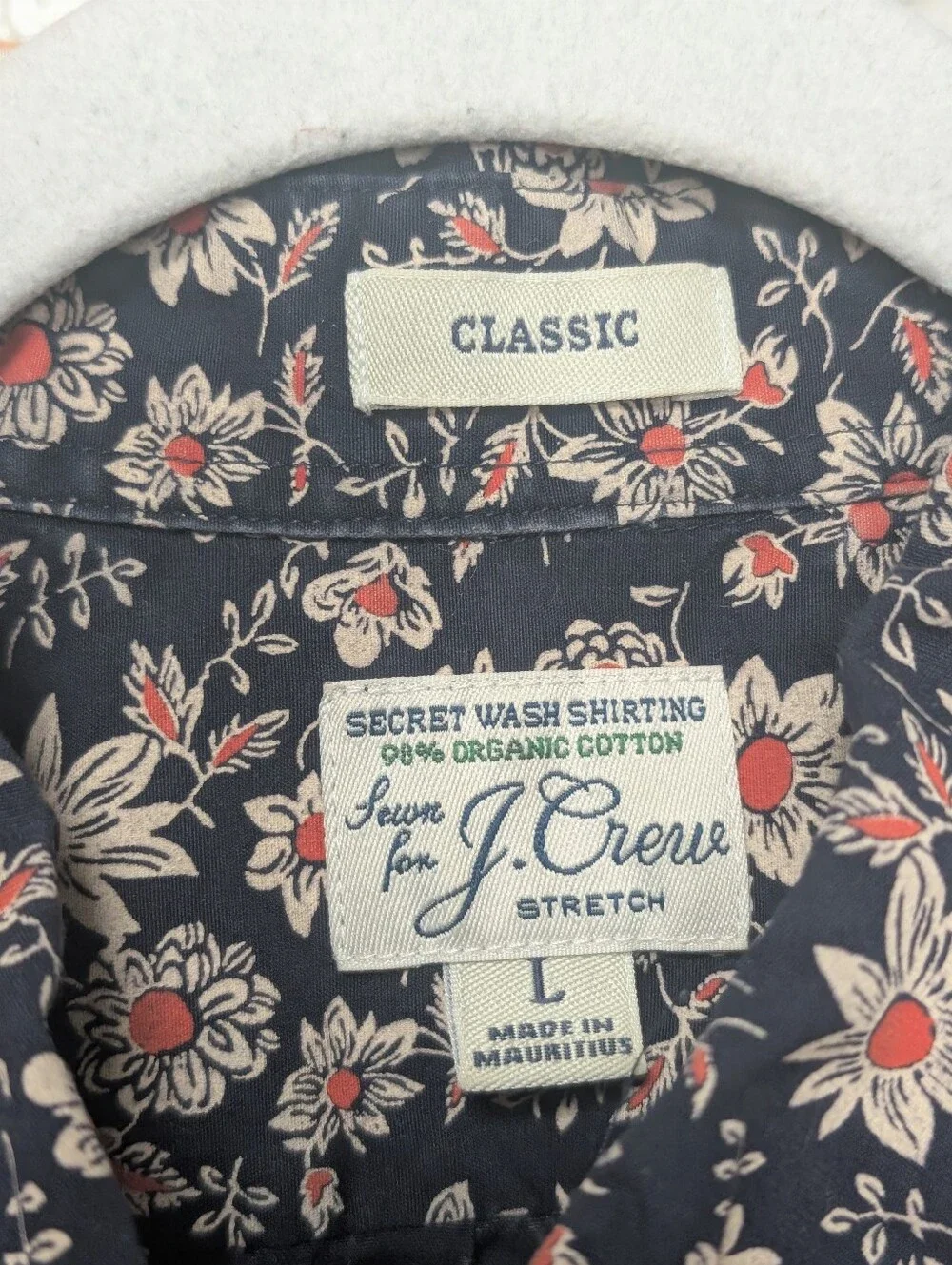 J. Crew Secret Wash Classic Cotton Button Down Shirt Navy Blue Floral Size Large